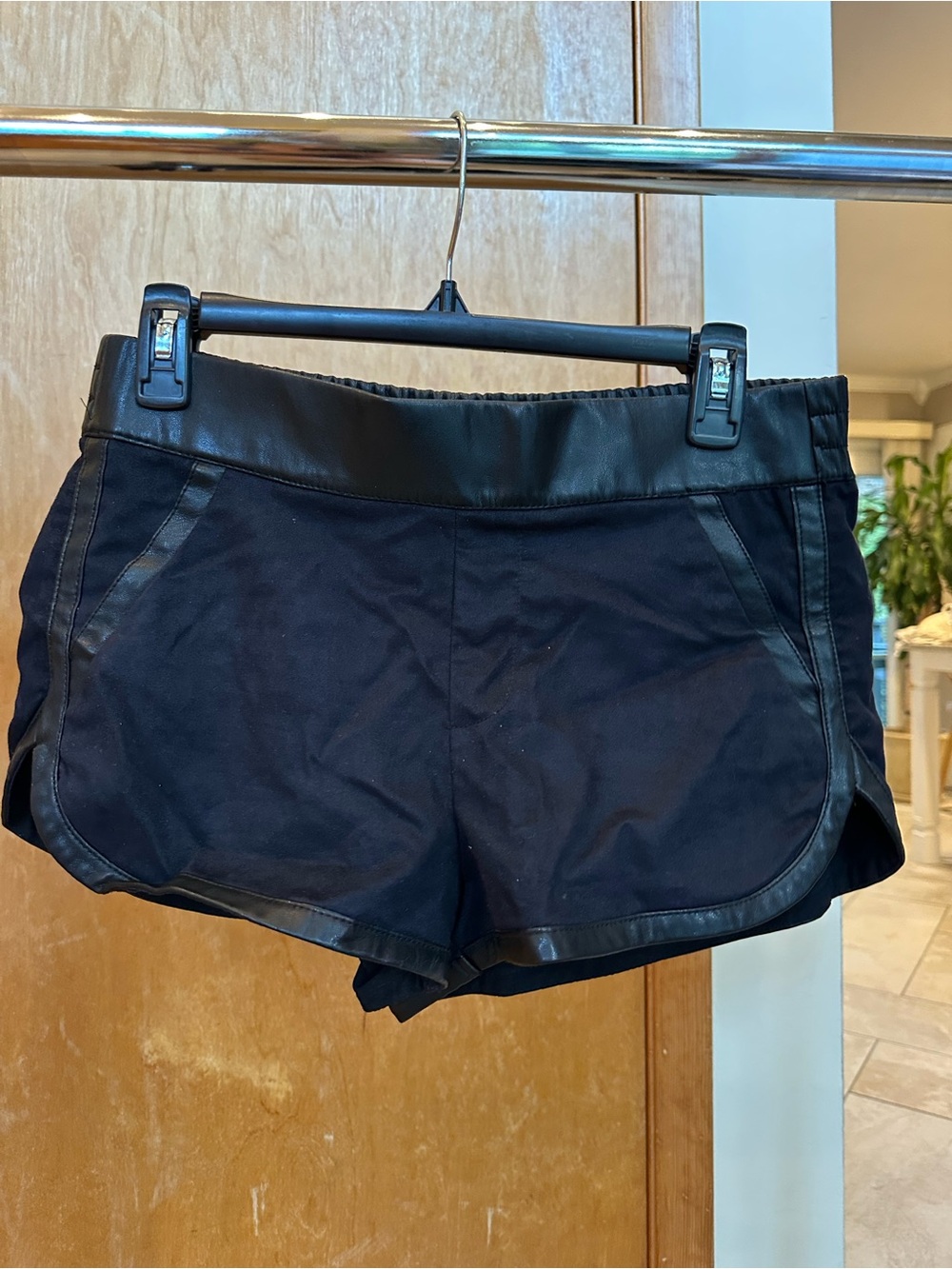 Zara Black Mini Shorts with Faux-Leather Trim